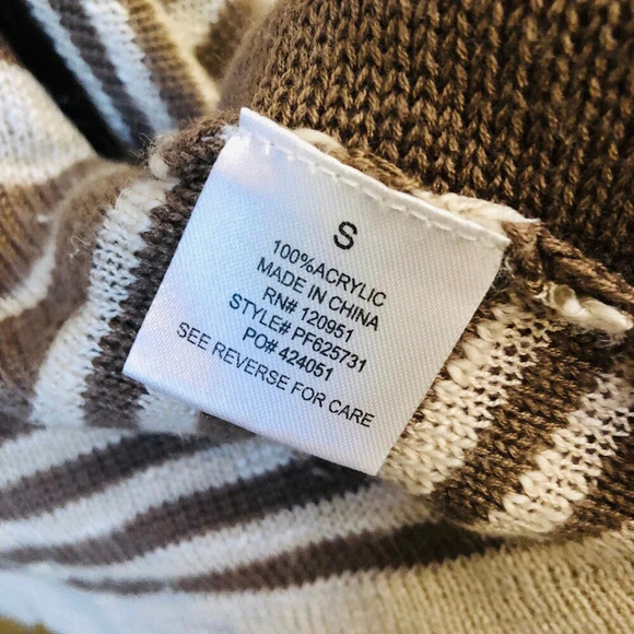 Pink Rose Small Waterfall High-Low Cardigan Brown White Striped Classy Minimal - Picture 7 of 10